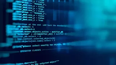 デジタルスクリーンに表示されたプログラミングコードの青い抽象画像。
